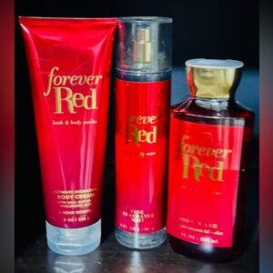Forever RED. Bath & Body Works set of 3: Fragrance Mist, Body Wash & Lotion. New